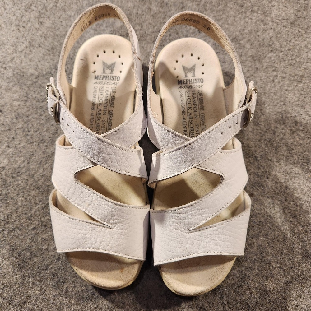 Mephisto Sandals Shoes Womens‎ Size 7.5 38 White Leather Strappy Comfort Wedge - Picture 2 of 10